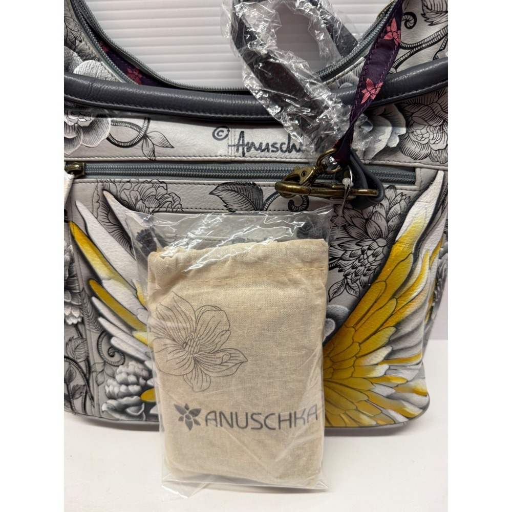 Anuschka Hand-Painted Leather Hobo PURSE w/ Coin Pouch $299.00 GUARDIAN ANGEL - Picture 5 of 13